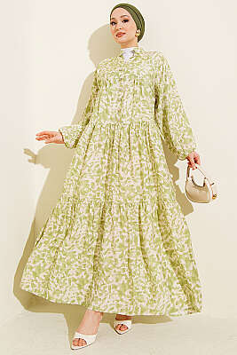 Karışık Desen Taş Düğmeli Elbise Asorti 9 - TABLO FASHİON