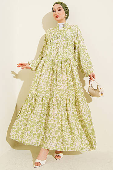 Karışık Desen Taş Düğmeli Elbise Asorti 9 - Elbise