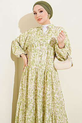 Karışık Desen Taş Düğmeli Elbise Asorti 9 - Elbise