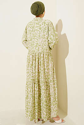 Karışık Desen Taş Düğmeli Elbise Asorti 9 - Elbise