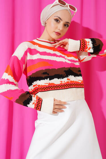 Karışık Desen Triko Kazak Bej - Triko
