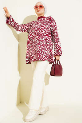 Karışık Desen Triko Tunik Bordo - Tunik