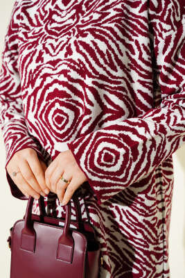 Karışık Desen Triko Tunik Bordo - Tunik