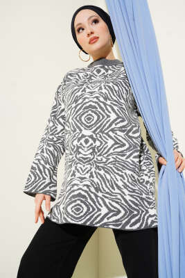 Karışık Desen Triko Tunik Füme 