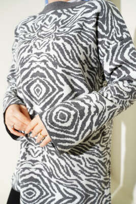 Karışık Desen Triko Tunik Füme - Tunik