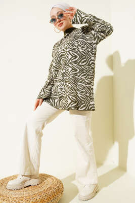 Karışık Desen Triko Tunik Haki - Tunik