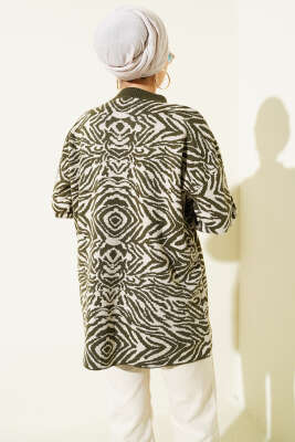 Karışık Desen Triko Tunik Haki - Tunik