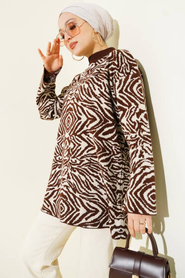Karışık Desen Triko Tunik Kahve - Tunik