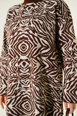 Karışık Desen Triko Tunik Kahve - Tunik