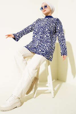 Karışık Desen Triko Tunik Lacivert - RAFİMİX