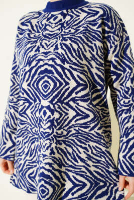 Karışık Desen Triko Tunik Lacivert - Tunik