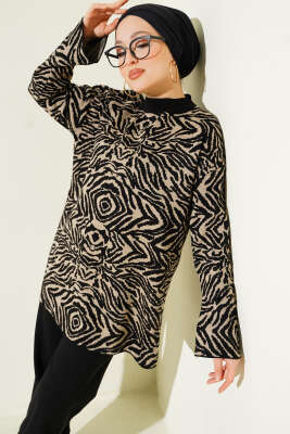Karışık Desen Triko Tunik Siyah 