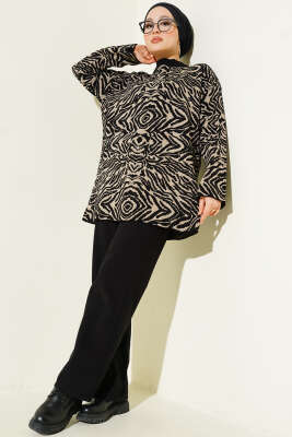 Karışık Desen Triko Tunik Siyah - Tunik