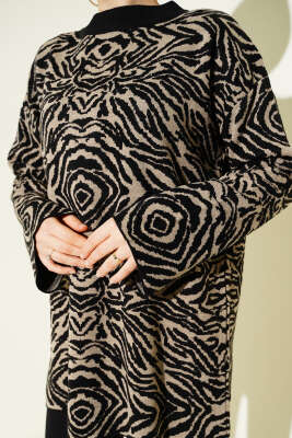 Karışık Desen Triko Tunik Siyah - Tunik