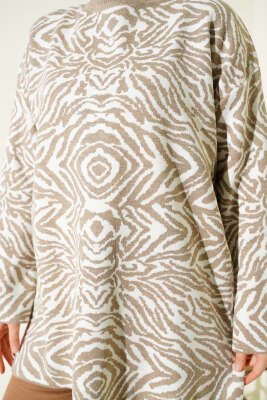 Karışık Desen Triko Tunik Vizon - Tunik