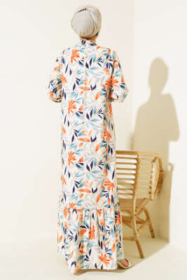 Karışık Desen Viskon Elbise Bej - Tesettür Elbise