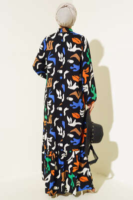 Karışık Desen Viskon Elbise Siyah - Tesettür Elbise