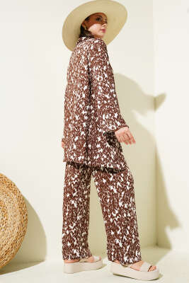 Karışık Desenli Bürümcük Kimono İkili Takım Kahve - 300-500 TL Ürünler
