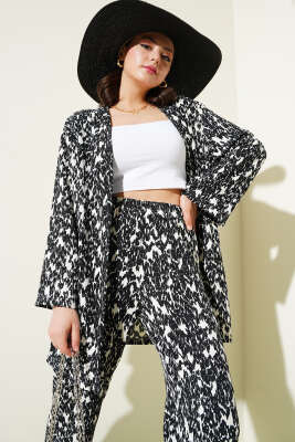 Karışık Desenli Bürümcük Kimono İkili Takım Siyah - 300-500 TL Ürünler