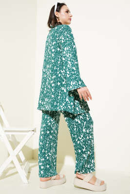 Karışık Desenli Bürümcük Kimono İkili Takım Zümrüt - İKİLİ TAKIM