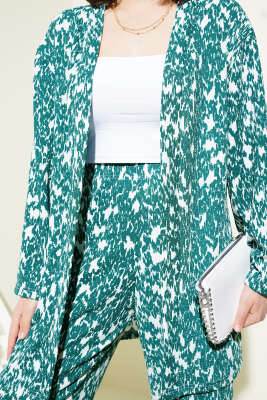 Karışık Desenli Bürümcük Kimono İkili Takım Zümrüt - İKİLİ TAKIM