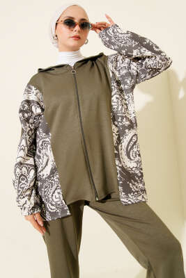 Karışık Desenli Fermuarlı İkili Takım Haki - İkili Takım