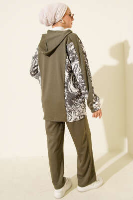 Karışık Desenli Fermuarlı İkili Takım Haki - İkili Takım
