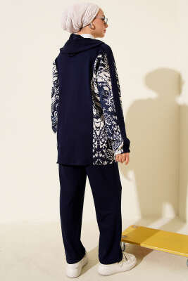Karışık Desenli Fermuarlı İkili Takım Lacivert - İkili Takım
