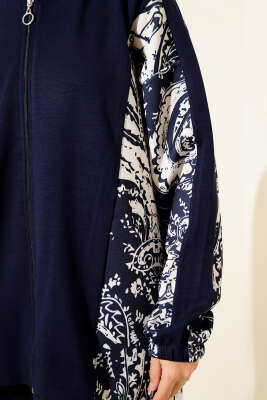 Karışık Desenli Fermuarlı İkili Takım Lacivert - İkili Takım