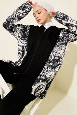 Karışık Desenli Fermuarlı İkili Takım Siyah - İkili Takım