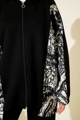 Karışık Desenli Fermuarlı İkili Takım Siyah - İkili Takım