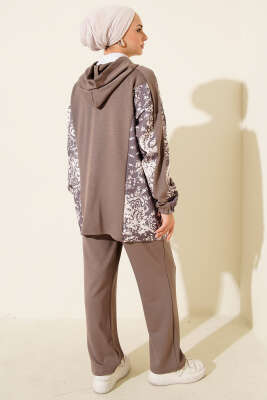 Karışık Desenli Fermuarlı İkili Takım Vizon - İkili Takım