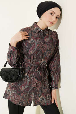 Karışık Desenli İp Kuşaklı Gömlek Asorti 1 - POLO LIVE