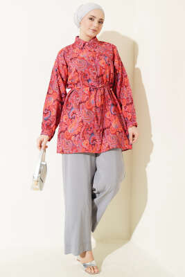 Karışık Desenli İp Kuşaklı Gömlek Asorti 14 - Gömlek