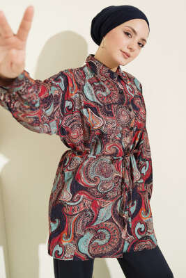 Karışık Desenli İp Kuşaklı Gömlek Asorti 15 - POLO LIVE