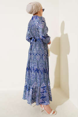 Karışık Desenli Kuşaklı Elbise Parlement - Tesettür Elbise