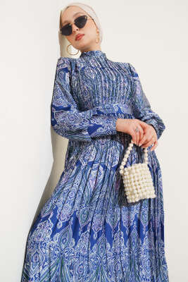 Karışık Desenli Kuşaklı Elbise Parlement - Tesettür Elbise