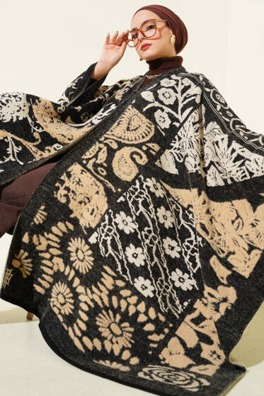 Karışık Desenli Panço Siyah - Panço