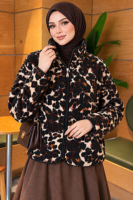 Karışık Desenli Peluş Ceket Leopar - MZR COLLECTION