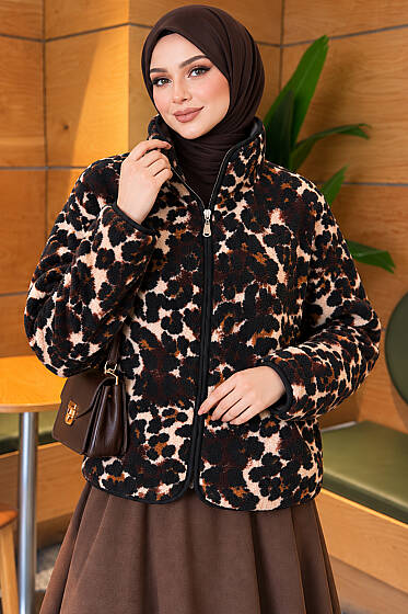 Karışık Desenli Peluş Ceket Leopar - Yeni Sezon Kadın Ceket