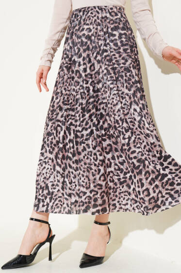 Karışık Desenli Piliseli Etek Füme - Etek