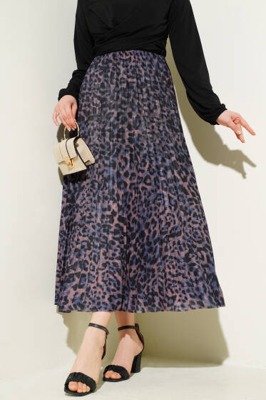 Karışık Desenli Piliseli Etek Mor - Etek