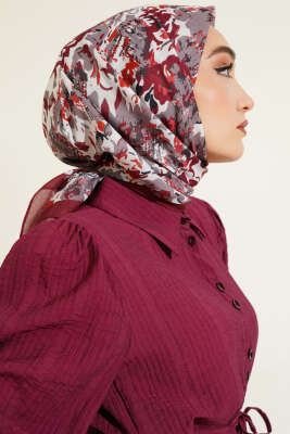 Karışık Desenli Soft Eşarp Bordo 