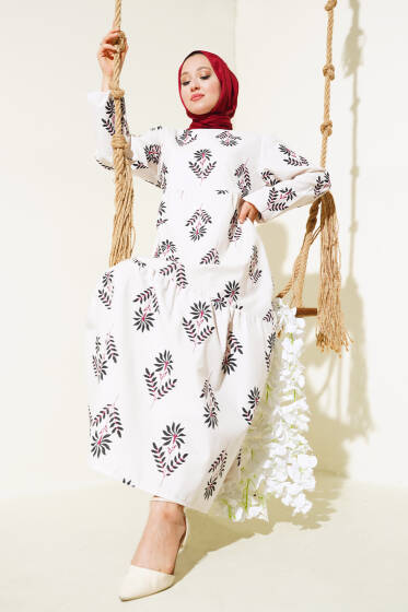 Karışık Desenli Terikoton Elbise Siyah Desenli - Elbise