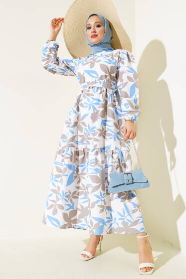 Karışık Desenli Terikoton Elbise Vizon - Elbise