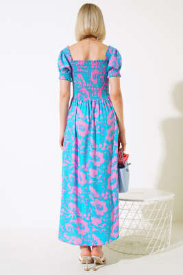 Karışık Desenli Viskon Dokuma Elbise Mint Yeşili Pudra - Kadın Giyim Modelleri