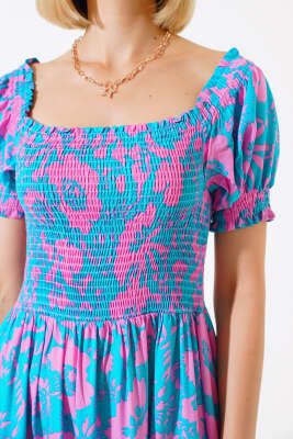 Karışık Desenli Viskon Dokuma Elbise Mint Yeşili Pudra - Kadın Giyim Modelleri