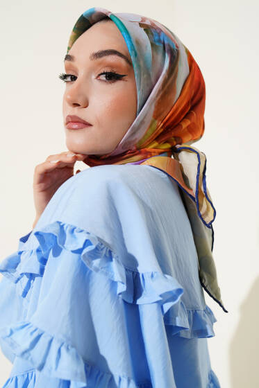 Karışık Ebruli Eşarp Lacivert - Başörtüsü