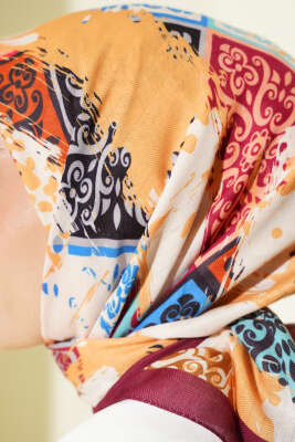 Karışık Motifli Desenli Eşarp Bordo - Başörtüsü