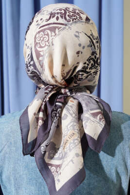 Karışık Motifli Desenli Eşarp Füme - Başörtüsü